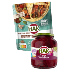 Hak groenten, bonen,
appelmoes of stazak
2 potten à 610-720 gram,
zakken à 428/550 gram
of pakjes à 190-390 gram